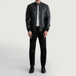Sven Black Leather Bomber Jacket