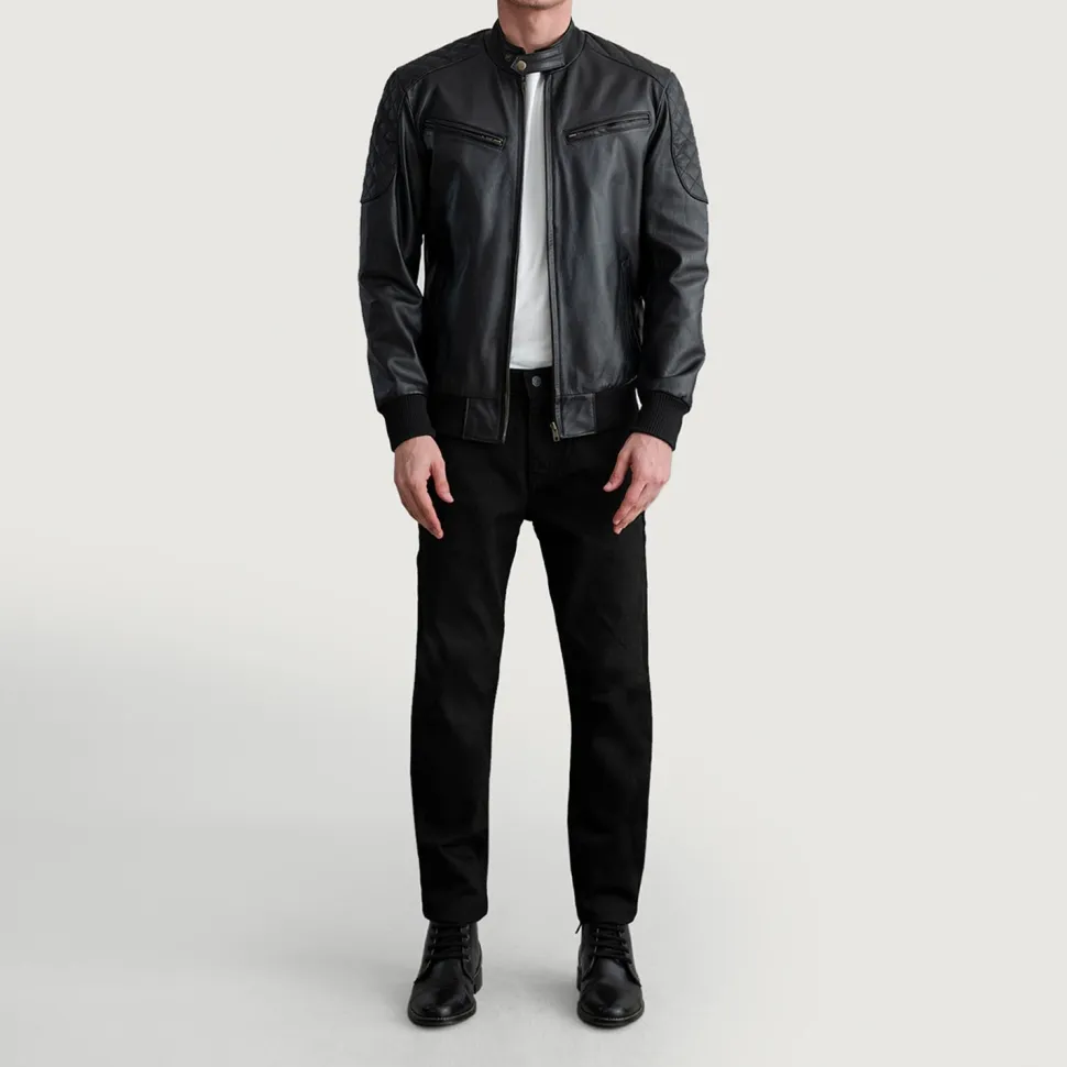 Sven Black Leather Bomber Jacket