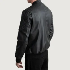 Sven Black Leather Bomber Jacket