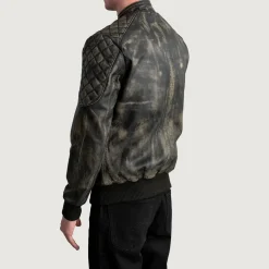 Sven Distressed Brown Leather Bomber Jacket