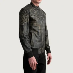 Sven Distressed Brown Leather Bomber Jacket