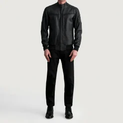 Sven Tumbled Black Leather Bomber Jacket