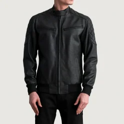 Sven Tumbled Black Leather Bomber Jacket