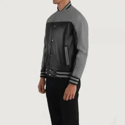 Terrance Black & Grey Leather Varsity Jacket