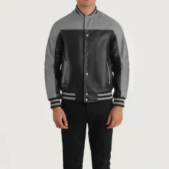 Terrance Black & Grey Leather Varsity Jacket