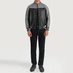 Terrance Black & Grey Leather Varsity Jacket