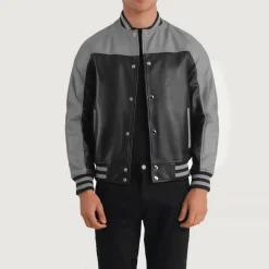 Terrance Black & Grey Leather Varsity Jacket