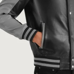 Terrance Black & Grey Leather Varsity Jacket