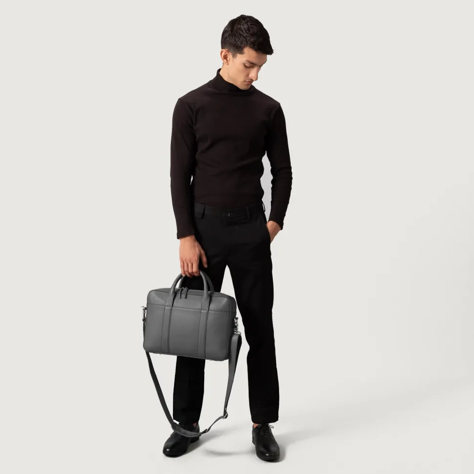 The Captain Grey Leather Briefcase