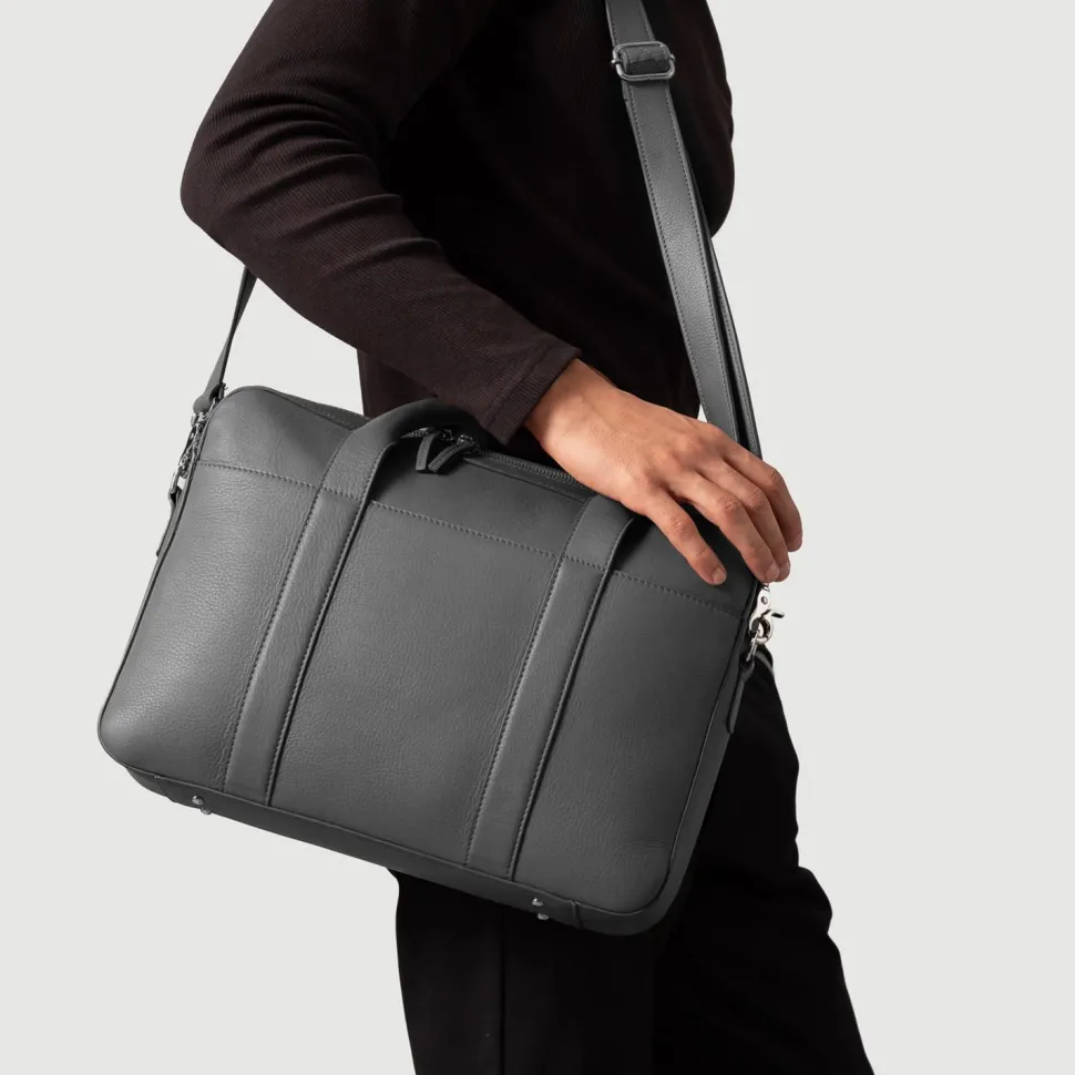 The Captain Grey Leather Briefcase