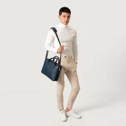 The Captain Midnight Blue Leather Briefcase
