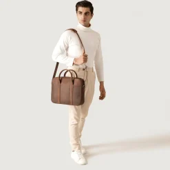 The Captain Vintage Distressed Brown Leather Briefcase