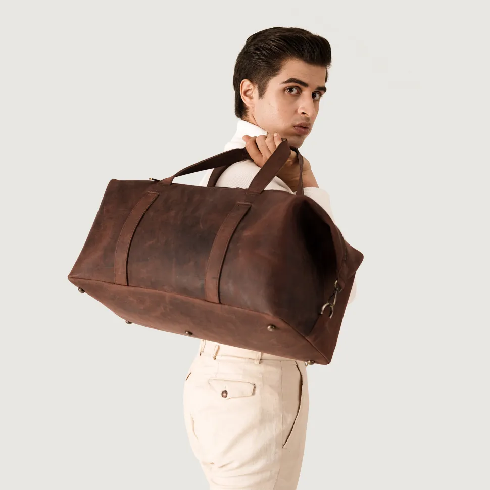 The Dale Duffle Vintage Distressed Brown Leather Duffle Bag