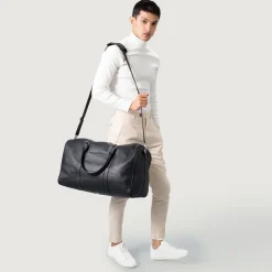 The Darrio Black Leather Duffle Bag