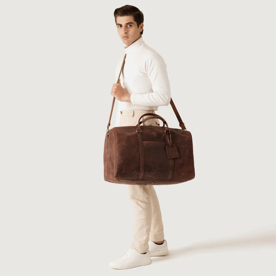 The Darrio Vintage Distressed Brown Leather Duffle Bag