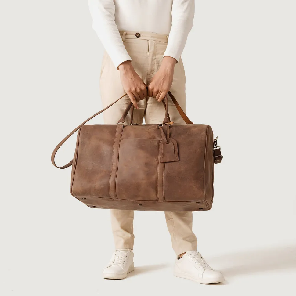 The Darrio Vintage Tan Brown Leather Duffle Bag