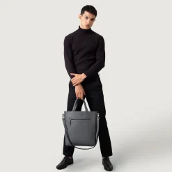 The Poet Grey Leather Tote Bag