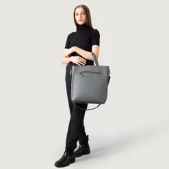 The Poet Grey Leather Tote Bag