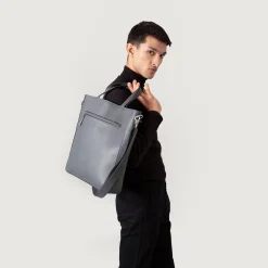 The Poet Grey Leather Tote Bag