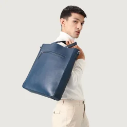 The Poet Midnight Blue Leather Tote Bag
