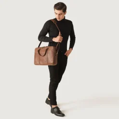 The Preston Vintage Tan Leather Briefcase