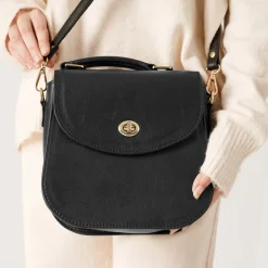 The Sandra Black Leather Saddle Bag