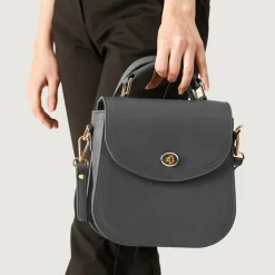 The Sandra Grey Leather Saddle Bag