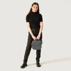 The Sandra Grey Leather Saddle Bag