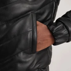 Travis Black Leather Puffer Jacket