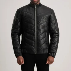 Travis Black Leather Puffer Jacket
