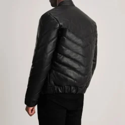 Travis Black Leather Puffer Jacket