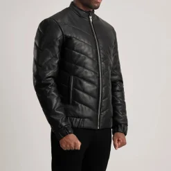 Travis Black Leather Puffer Jacket