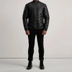 Travis Black Leather Puffer Jacket