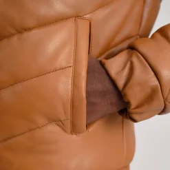 Travis Tan Leather Puffer Jacket