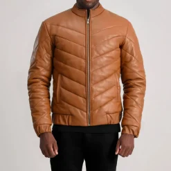 Travis Tan Leather Puffer Jacket