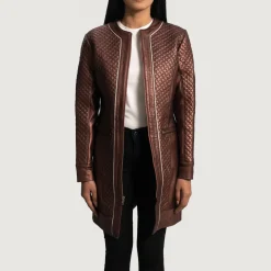 Trudy Lane Quilted Maroon Leather Coat