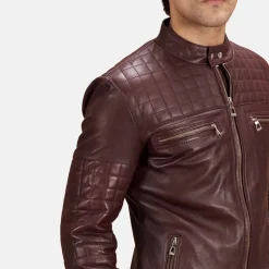 Urbane Quilted Maroon Leather Biker Jacket