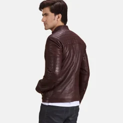 Urbane Quilted Maroon Leather Biker Jacket