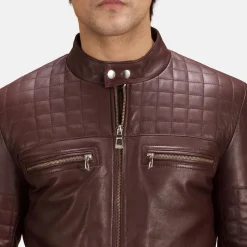 Urbane Quilted Maroon Leather Biker Jacket