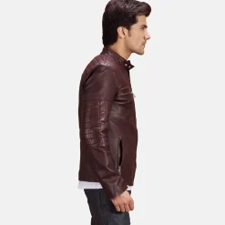 Urbane Quilted Maroon Leather Biker Jacket