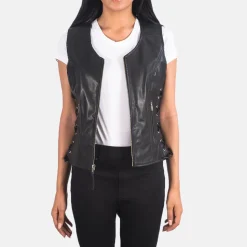 Vanda Black Leather Biker Vest