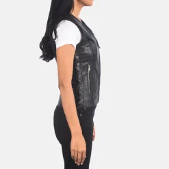 Vanda Black Leather Biker Vest