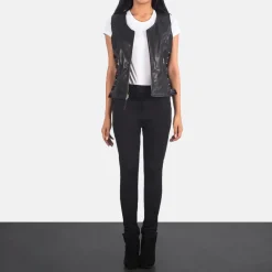 Vanda Black Leather Biker Vest