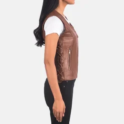 Vanda Brown Leather Biker Vest