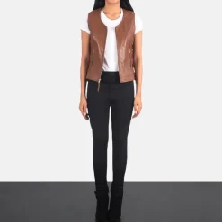 Vanda Brown Leather Biker Vest