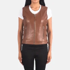 Vanda Brown Leather Biker Vest