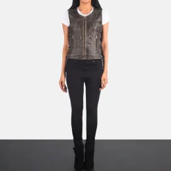 Vanda Distressed Brown Leather Biker Vest
