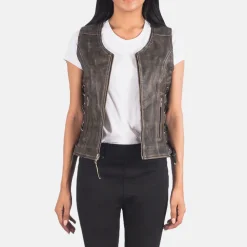 Vanda Distressed Brown Leather Biker Vest