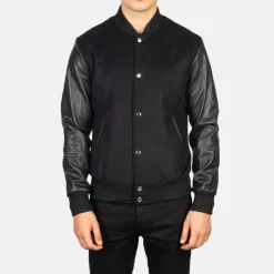 Vaxton Black Hybrid Varsity Jacket