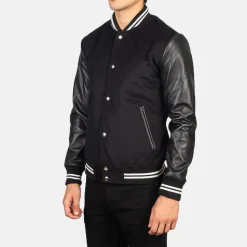 Vaxton Black Striped Hybrid Varsity Jacket